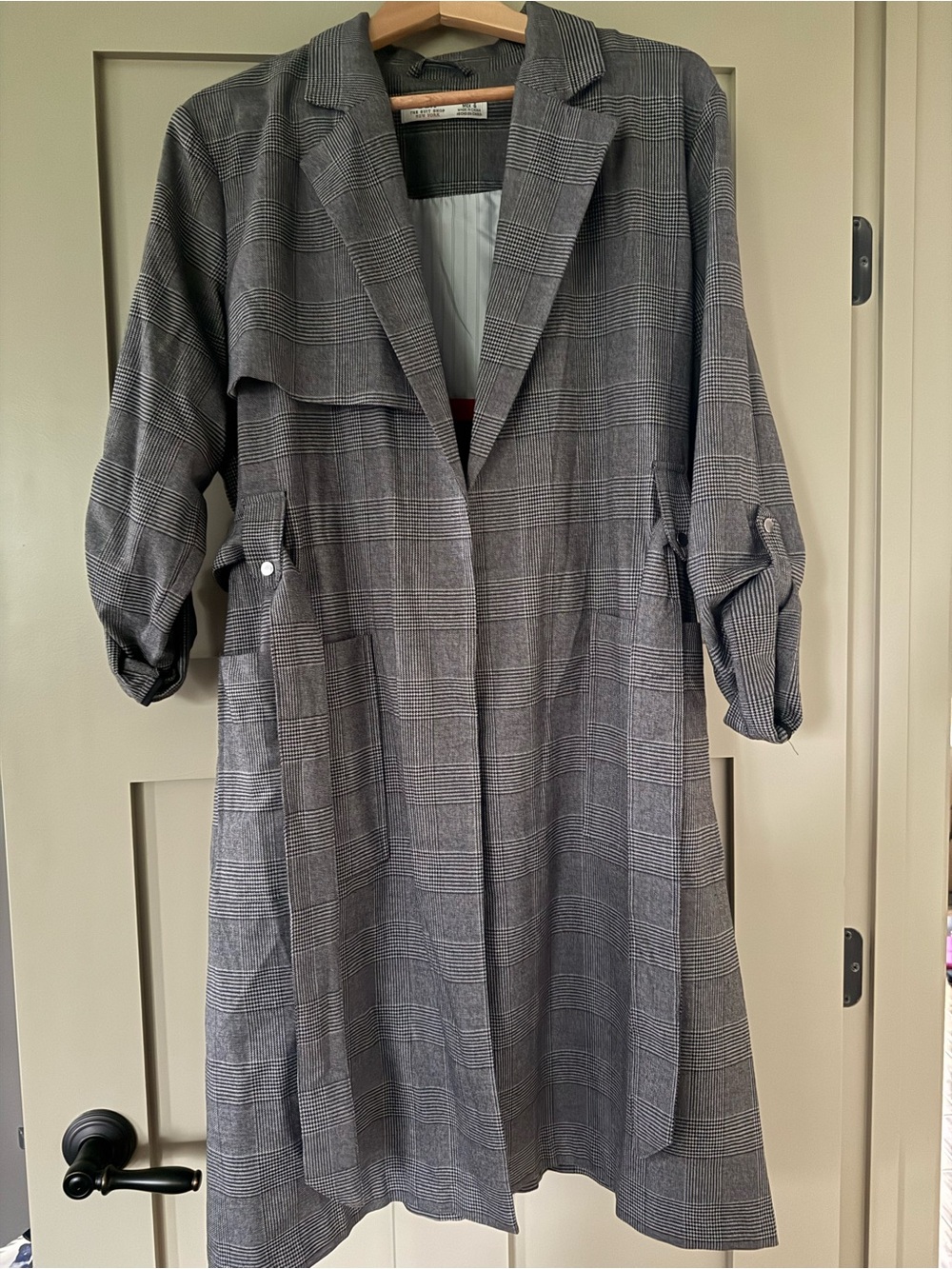 Dex Gray Plaid Trench Coat with Rolled Sleeves
